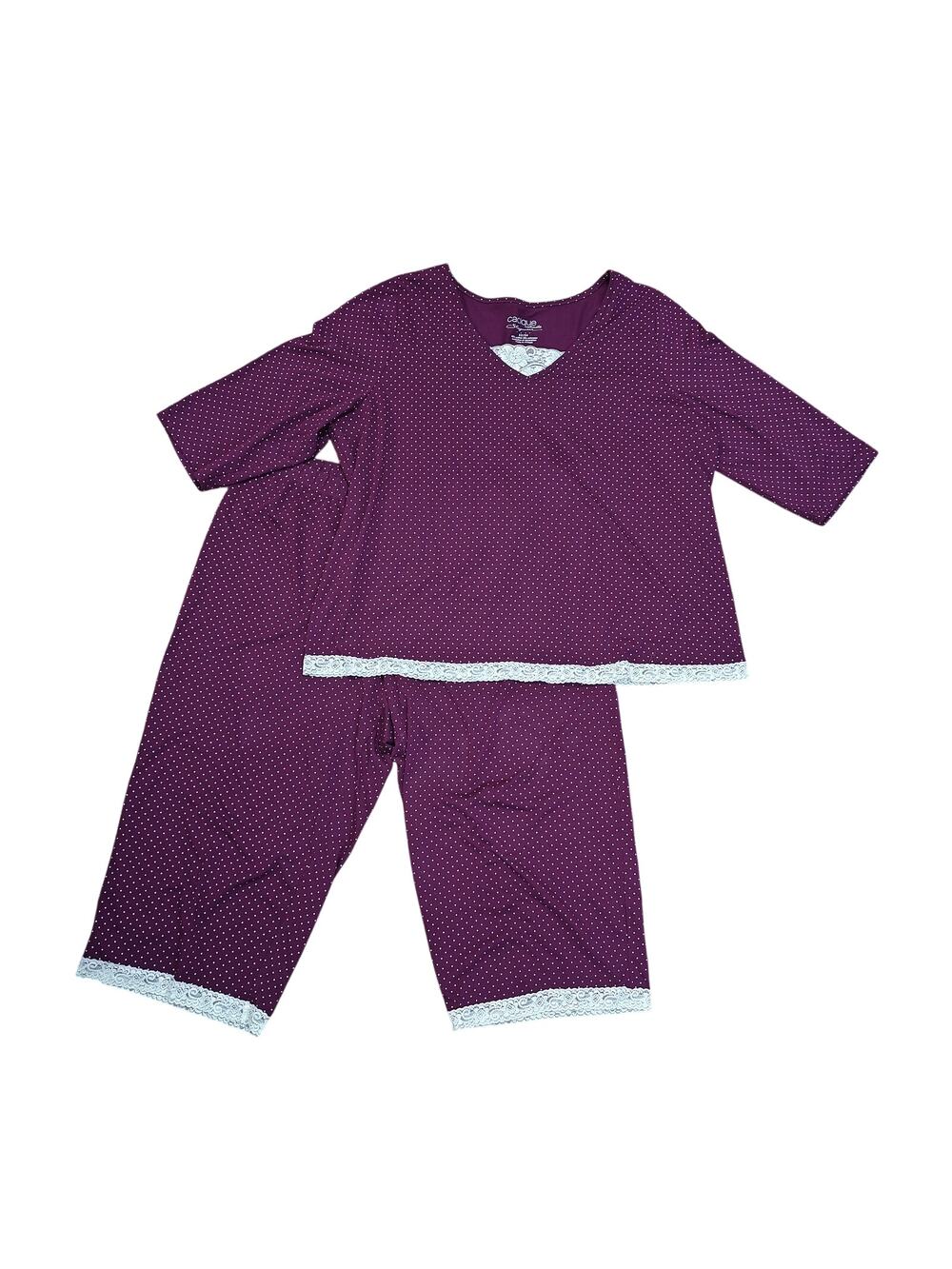 Cacique Intimates Sleepwear Cotton Pajama Top 22/24 Purple Polka-dot Plus Size